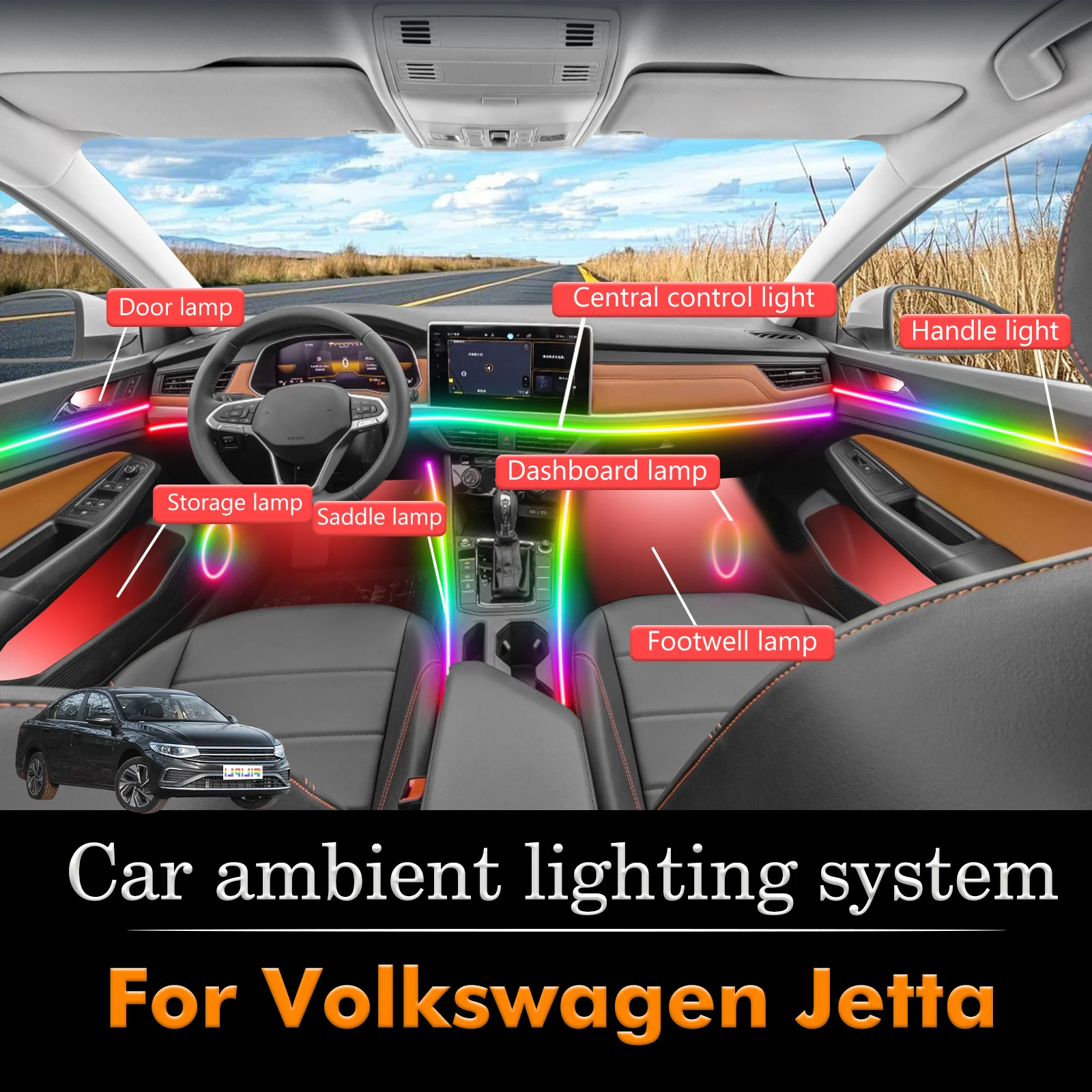 For Volkswagen Jetta Car Interior Decorative Ambient Light RGB 64-Color LED Smart Remote Control Energy Saving Set
For Volkswagen Jetta Car Interior Decorative Ambient Light RGB 64-Color LED Smart Remote Control Energy Saving Set