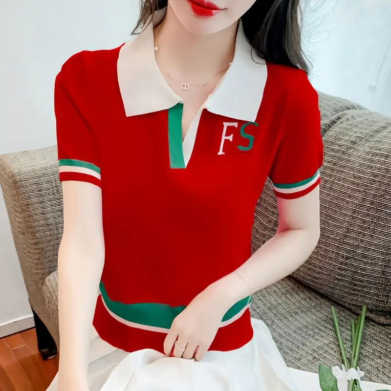 Fashion Lapel Spliced Korean Knitted Letter T-Shirts Women's Clothing 2025 Summer New Loose All-match Tops Chic Tee Shirt
Fashion Lapel Spliced Korean Knitted Letter T-Shirts Women's Clothing 2025 Summer New Loose All-match Tops Chic Tee Shirt