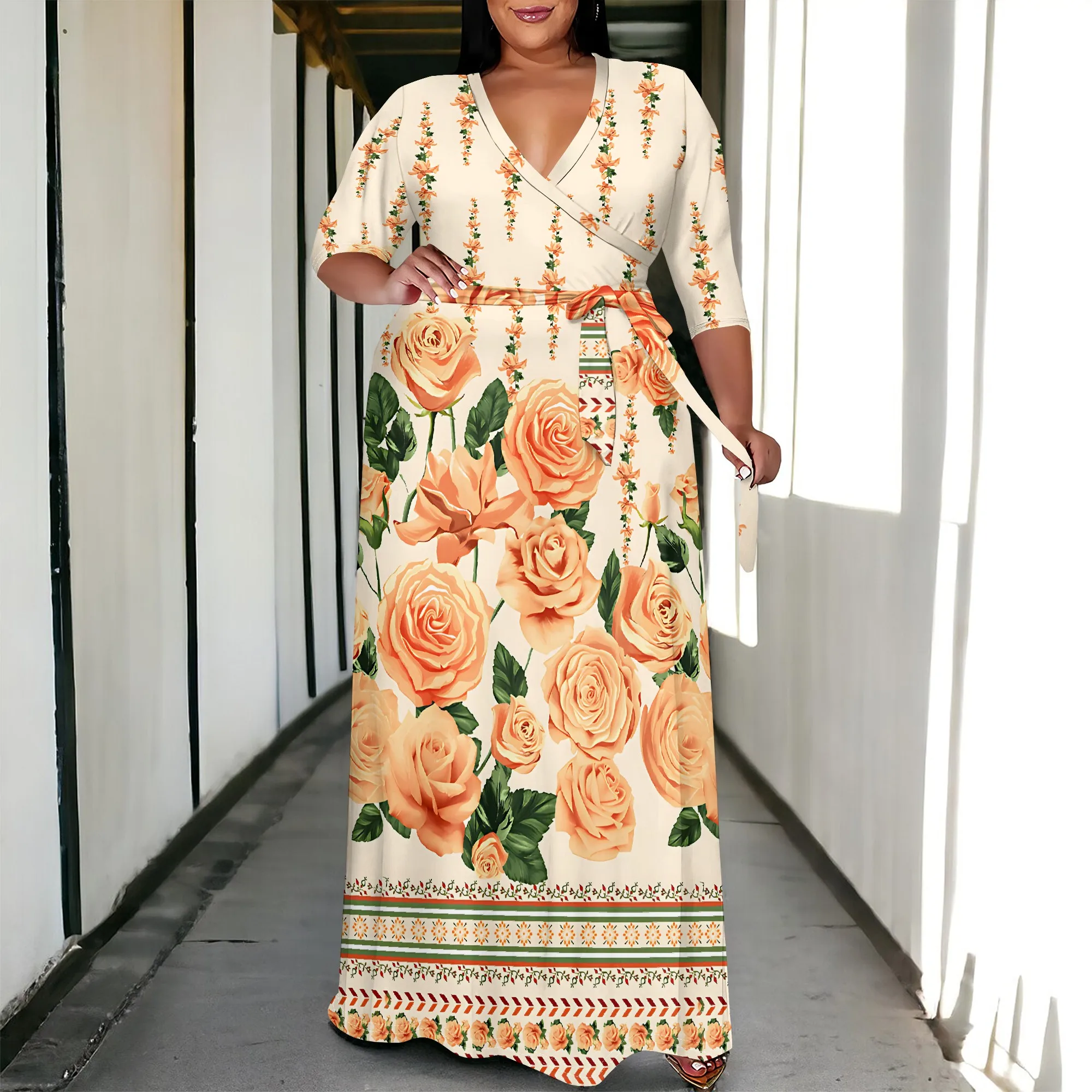 Plus Size Women's Pullover Sexy V Neck 3/4 Sleeve Loose Long for Women Fashion Printed Summer Casual Maxi Dresses With Pocket
Plus Size Women's Pullover Sexy V Neck 3/4 Sleeve Loose Long for Women Fashion Printed Summer Casual Maxi Dresses With Pocket