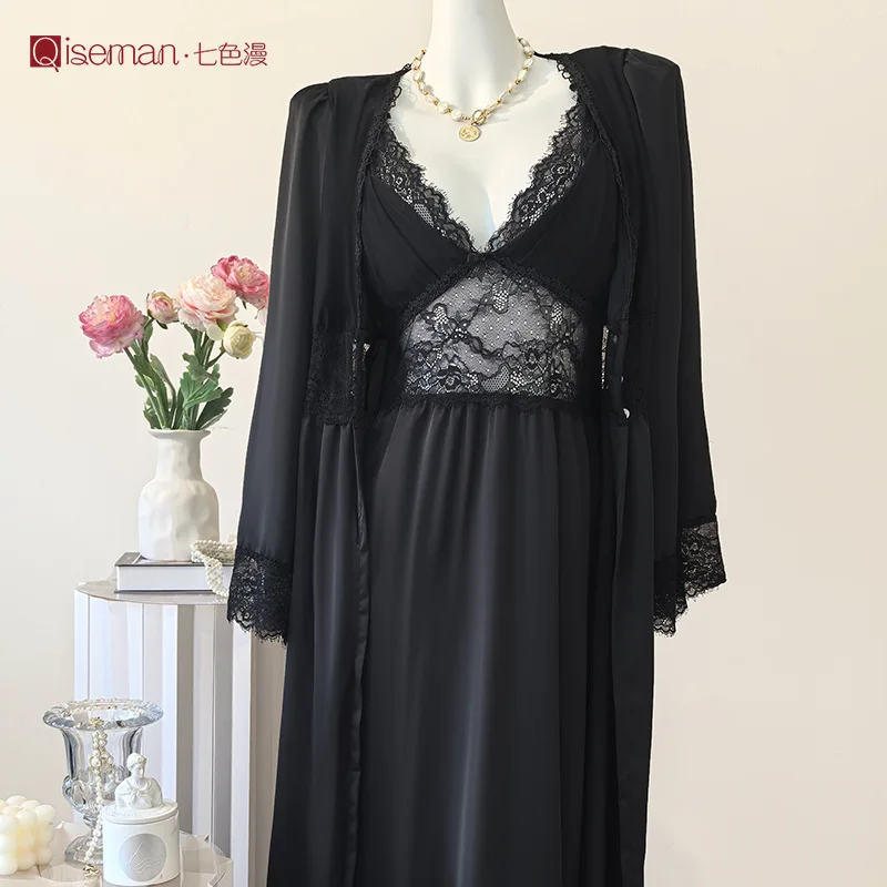 Twinset Lace Robe Gown Set Women Kimono Bathrobe Suit Spring Summer Silky Satin Nightgown Sleepwear Home Dress Loungewear
Twinset Lace Robe Gown Set Women Kimono Bathrobe Suit Spring Summer Silky Satin Nightgown Sleepwear Home Dress Loungewear