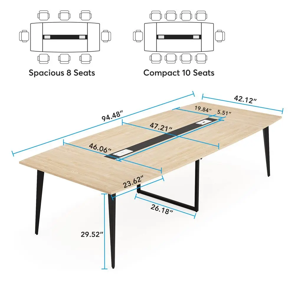 8FT Conference Table, 94.48L x 47.24W x 29.52H Inches Large Boat Shaped Meeting Seminar Table with Cable Grommets, Modern Confe
8FT Conference Table, 94.48L x 47.24W x 29.52H Inches Large Boat Shaped Meeting Seminar Table with Cable Grommets, Modern Confe