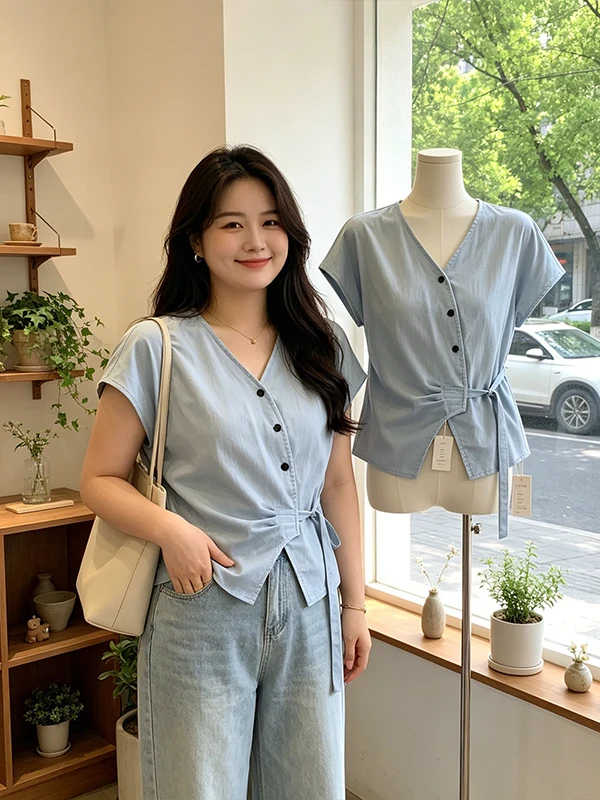 plus Size Korean Style V-Neck Belted Waist Design Cap Sleeve Summer New Thin Material Versatile Top Women's Fashion Shirt
plus Size Korean Style V-Neck Belted Waist Design Cap Sleeve Summer New Thin Material Versatile Top Women's Fashion Shirt