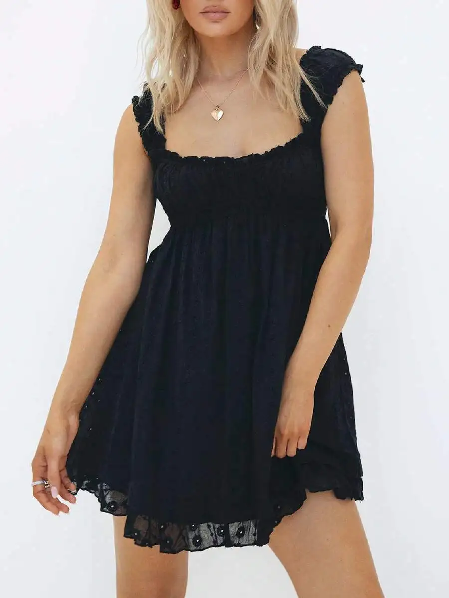 Women Boho Mini Dress Sleeveless Square Neck Lace Trim Floral Embroidery Swing Dress
Women Boho Mini Dress Sleeveless Square Neck Lace Trim Floral Embroidery Swing Dress