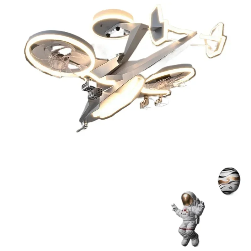 Children's room fan light, boy bedroom, ceiling light, creative fan, fighter model aircraft light
Children's room fan light, boy bedroom, ceiling light, creative fan, fighter model aircraft light