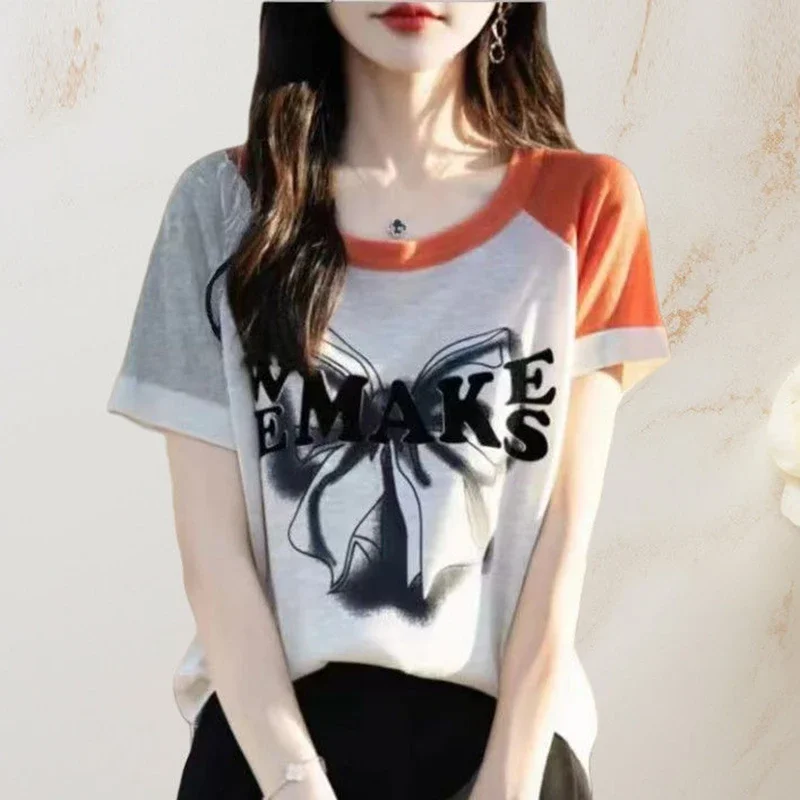 Fashion O-Neck Spliced Printed Letter Asymmetrical Blouse Female Clothing Summer New Casual Pullovers Loose Commute Shirt Z686
Fashion O-Neck Spliced Printed Letter Asymmetrical Blouse Female Clothing Summer New Casual Pullovers Loose Commute Shirt Z686
