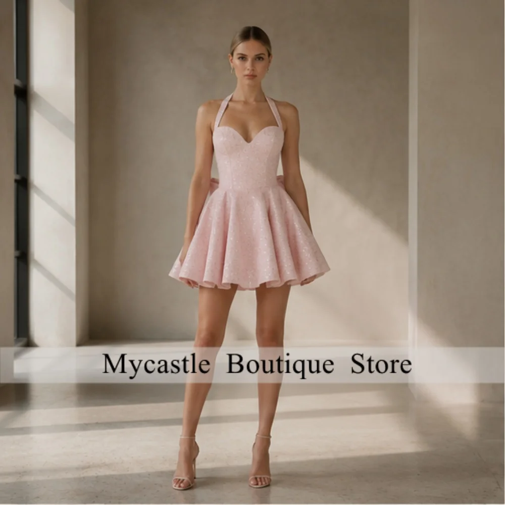 Halter Heart Neck Sequin Customized Pink A Line Mini Cocktail Party Dresses with Bow Back Formal Homecoming Gowns 2026
Halter Heart Neck Sequin Customized Pink A Line Mini Cocktail Party Dresses with Bow Back Formal Homecoming Gowns 2026