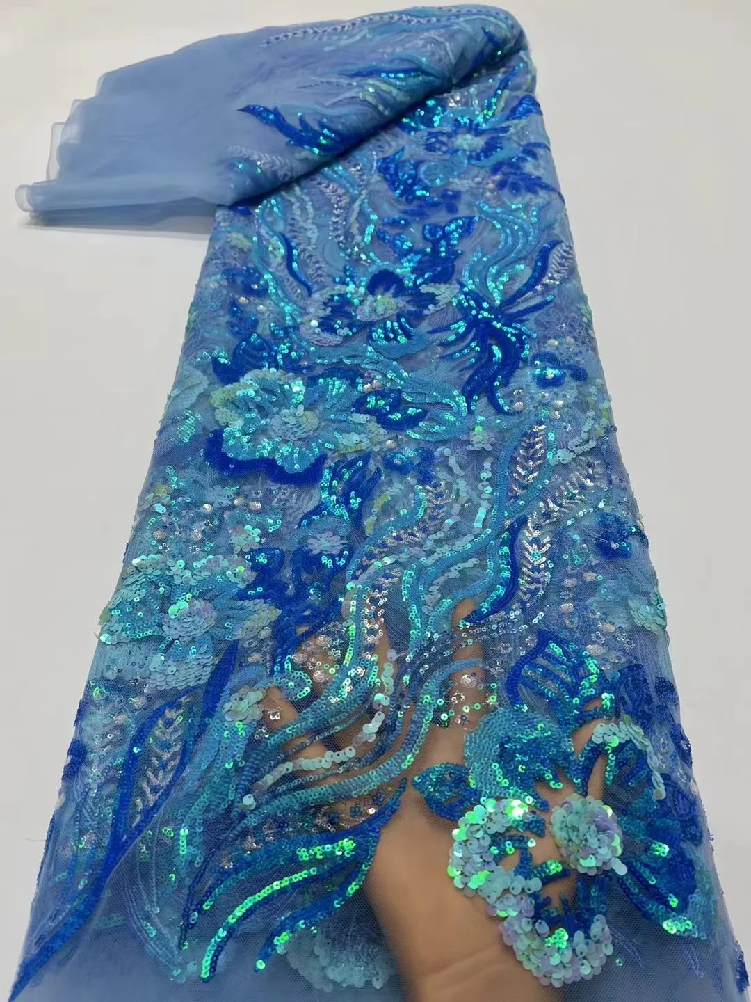 Hot Sale SKY BLUE Nigerian Lace Fabric 2023 High Quality GuIpure Lace Latest French Tulle Lace With Sequins African Cord Lace
Hot Sale SKY BLUE Nigerian Lace Fabric 2023 High Quality GuIpure Lace Latest French Tulle Lace With Sequins African Cord Lace