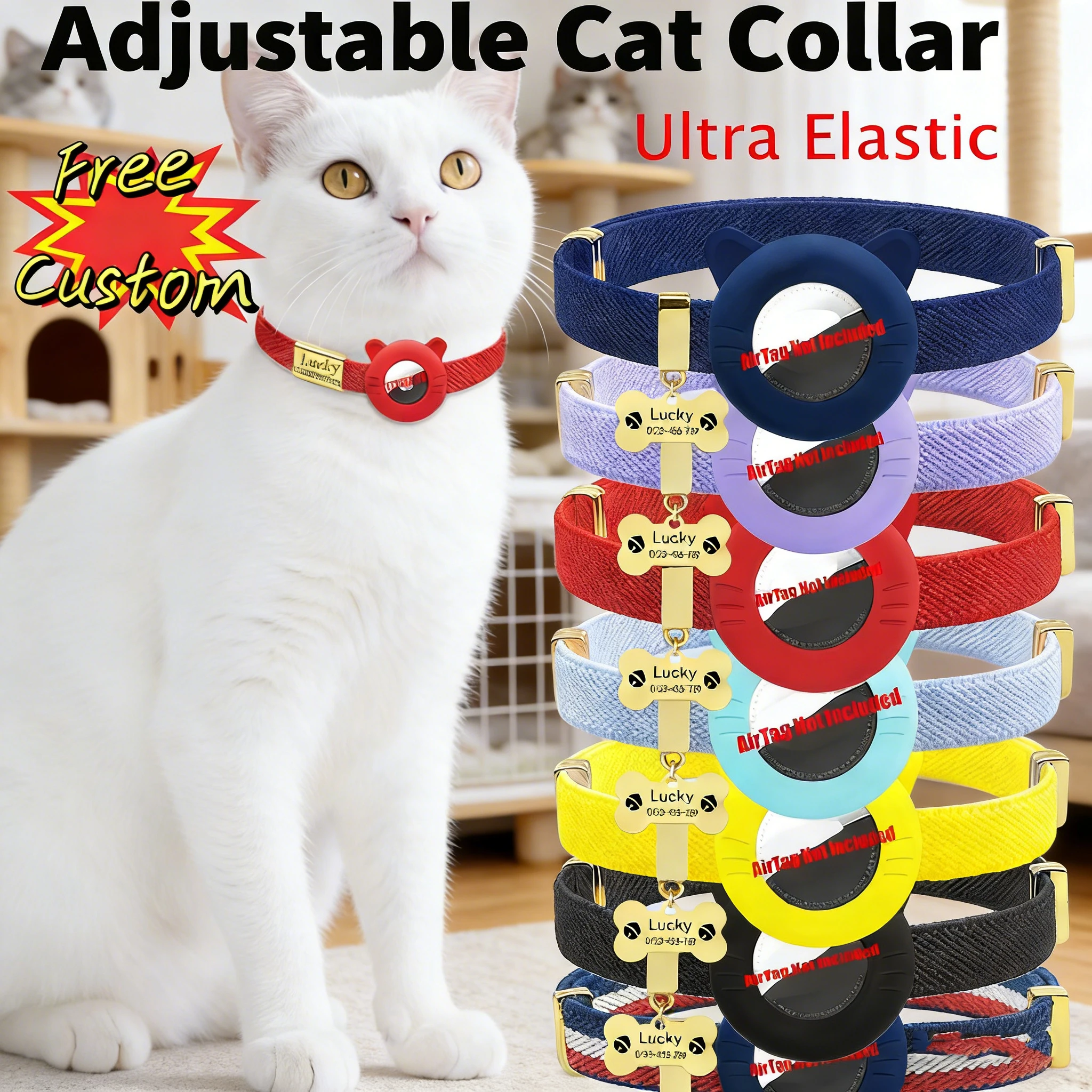 Cute Kitten Collars Customized AirTag Cat Collar GPS Tracker Stretchy Necklace with AirTag Holder Dogs Puppies Pet ID Name Tag
Cute Kitten Collars Customized AirTag Cat Collar GPS Tracker Stretchy Necklace with AirTag Holder Dogs Puppies Pet ID Name Tag