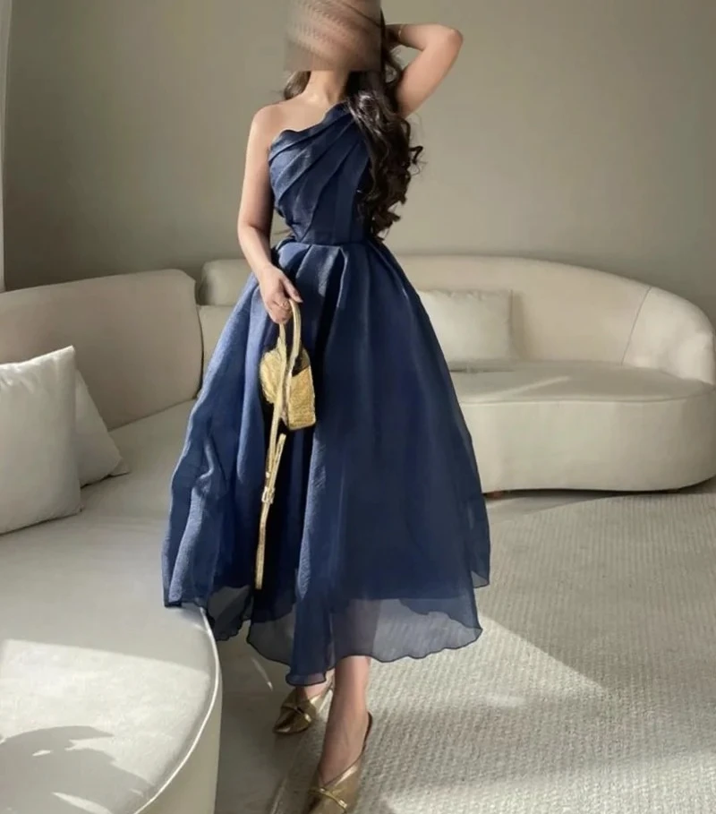 Navy Blue Organza Tea Length Prom Dresses One Shoulder Dubai Pleat Prom Gowns Elegant Robe De Bal Vestidos De Gala Customized
Navy Blue Organza Tea Length Prom Dresses One Shoulder Dubai Pleat Prom Gowns Elegant Robe De Bal Vestidos De Gala Customized