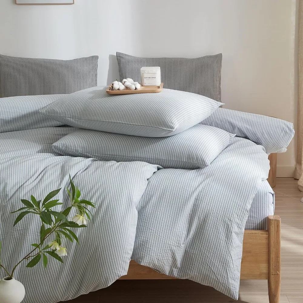 Полноразмерный комплект пододеяльников в полоску — дышащий, прочный, из 100% стираного хлопка, подходит для всех сезонов, пониз
Полноразмерный комплект пододеяльников в полоску — дышащий, прочный, из 100% стираного хлопка, подходит для всех сезонов, пониз