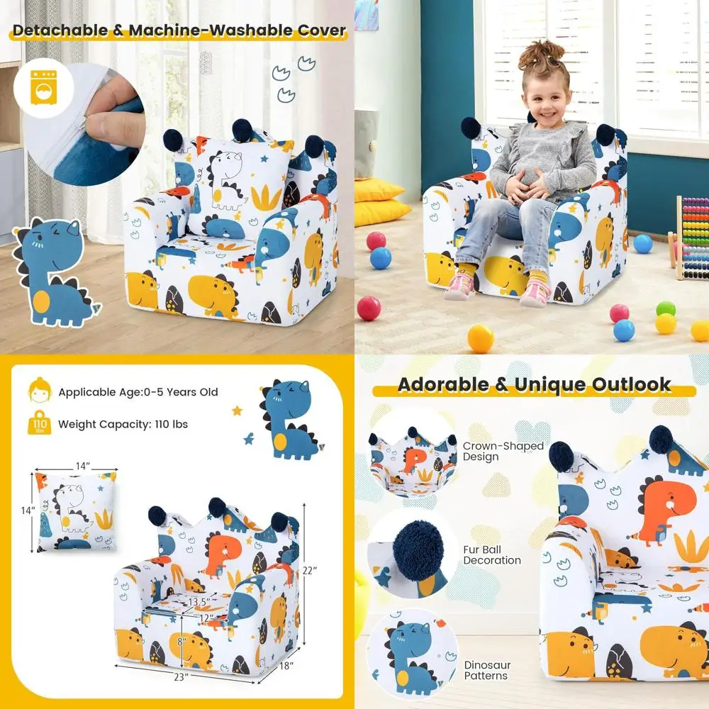 Dinosaur-Themed Kids' Foam Sofa with Velvet Cover and Washable Cushion for Playroom and Preschool
Dinosaur-Themed Kids' Foam Sofa with Velvet Cover and Washable Cushion for Playroom and Preschool
