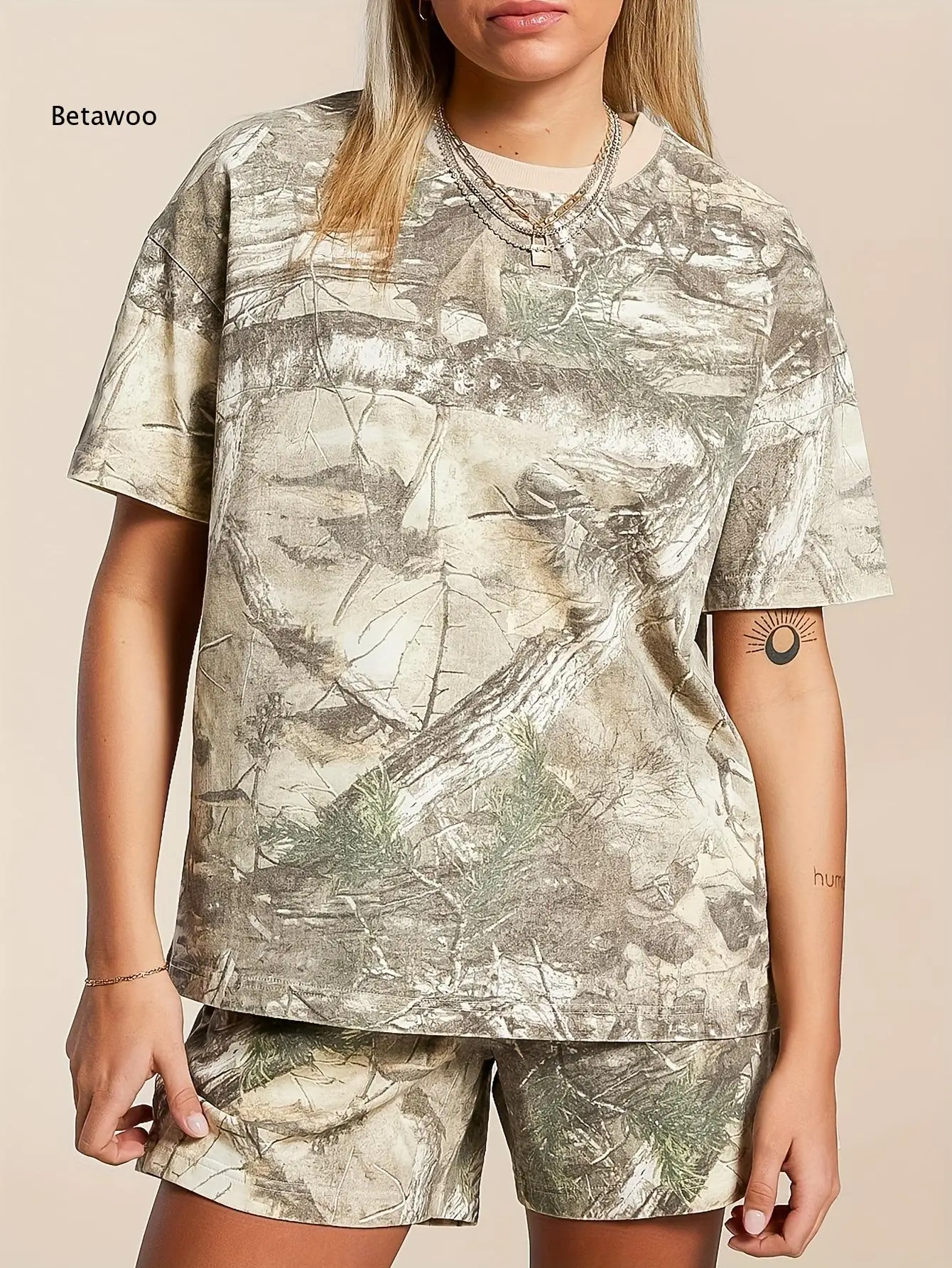 Forest Camouflage Print Co-Ord Set, Casual T-Shirt and Shorts for Women
Forest Camouflage Print Co-Ord Set, Casual T-Shirt and Shorts for Women