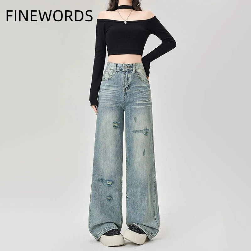 FINEWORDS High Waist Ripped Jeans Women Streetwear Jeans Korean Easymatch Casual Retro Highstreet Washed Loose Denim Pants
FINEWORDS High Waist Ripped Jeans Women Streetwear Jeans Korean Easymatch Casual Retro Highstreet Washed Loose Denim Pants