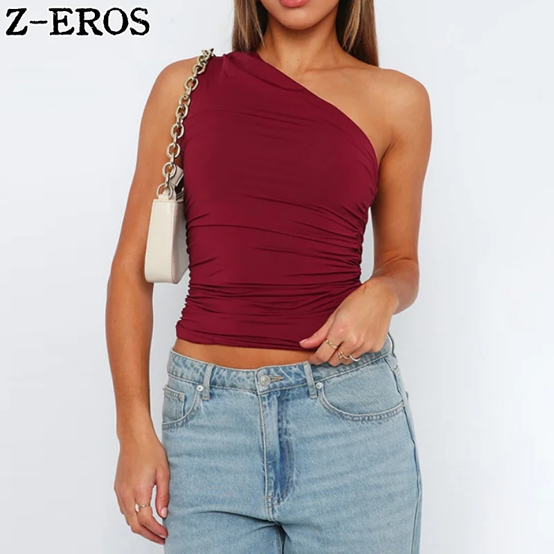 Z-EROS Solid Color Single Shoulder Backless Sleeveless Pleated Vest Top T-Shirt Women's Diagonal Collar Exposed Navel Pullover
Z-EROS Solid Color Single Shoulder Backless Sleeveless Pleated Vest Top T-Shirt Women's Diagonal Collar Exposed Navel Pullover