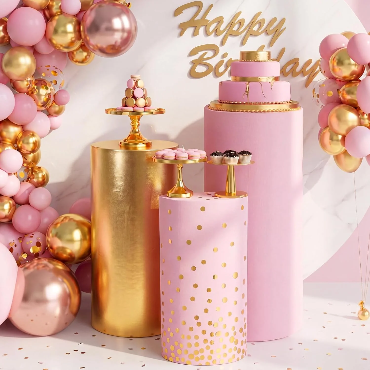 3Pcs Pink Gold Cylinder Pedestal Stand Covers Elastic Plinth Pillars Cover for Girls Birthday Baby Shower Wedding Party Decor
3Pcs Pink Gold Cylinder Pedestal Stand Covers Elastic Plinth Pillars Cover for Girls Birthday Baby Shower Wedding Party Decor