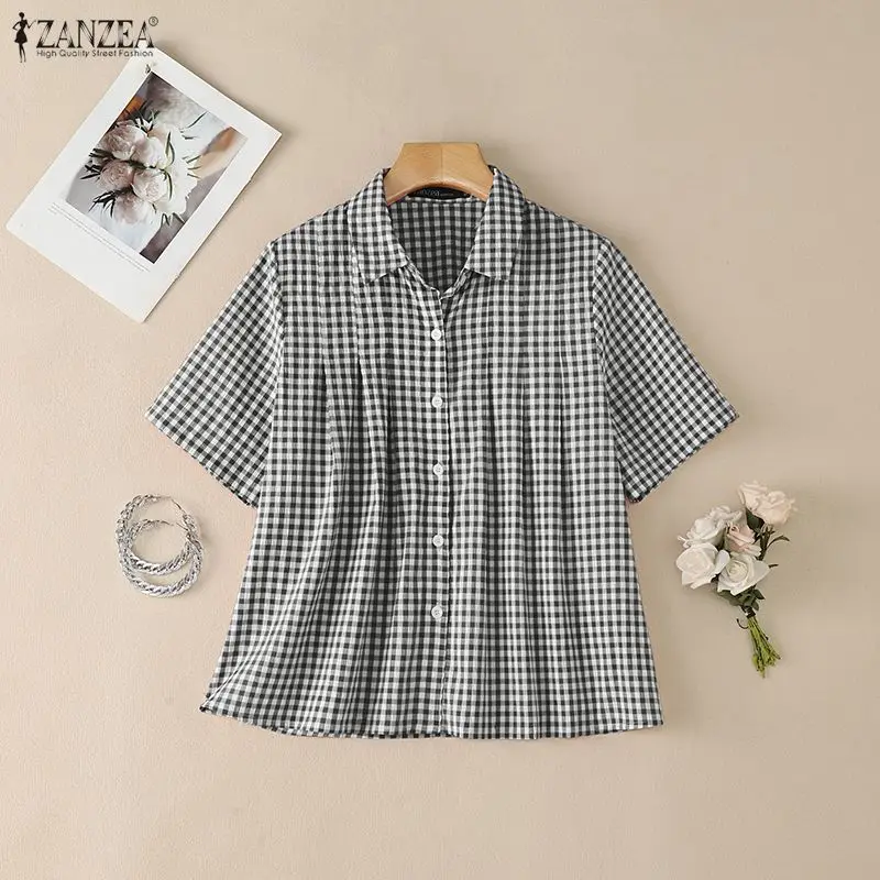 2026 ZANZEA Women Summer Plaid Shirt Lapel Neck Short Sleeve Blouse Stylish Casual Buttons-Up Tops Female OL Work Blusas Tunic
2026 ZANZEA Women Summer Plaid Shirt Lapel Neck Short Sleeve Blouse Stylish Casual Buttons-Up Tops Female OL Work Blusas Tunic