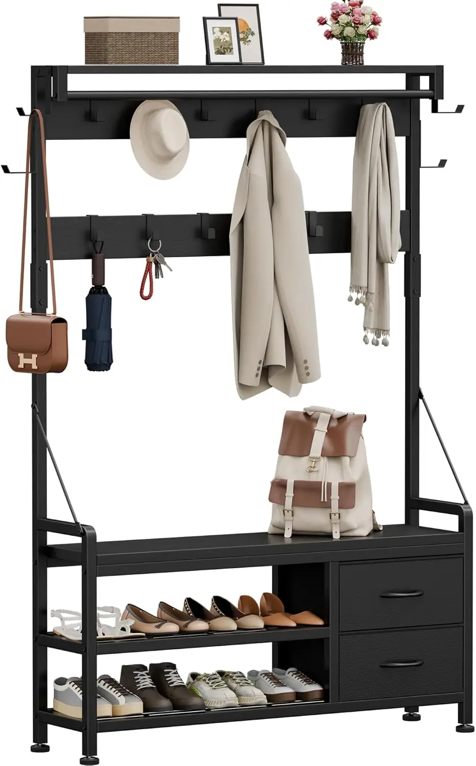 Hall Tree with Bench and Shoe Storage, 39.4” Entryway Bench with Coat Rack freestanding, 5 in 1 Entryway Furniture Organi
Hall Tree with Bench and Shoe Storage, 39.4” Entryway Bench with Coat Rack freestanding, 5 in 1 Entryway Furniture Organi