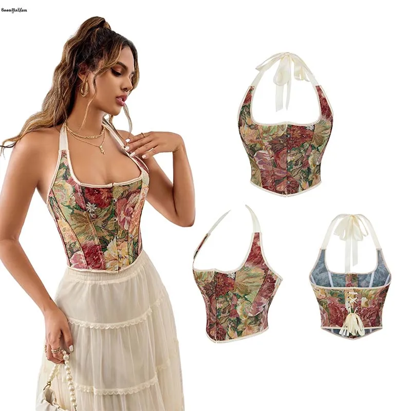 4 Brooches Closure Women's Floral Embroidered Vest Tank Top Slimming Chest Binder Bustier Lace Up Boned Halter Strap Corset
4 Brooches Closure Women's Floral Embroidered Vest Tank Top Slimming Chest Binder Bustier Lace Up Boned Halter Strap Corset