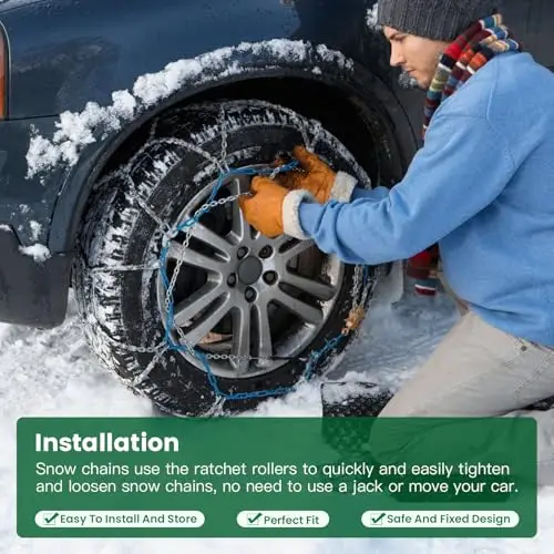 2-Pack Quick-Install Ratchet Snow Chains For Car Tires – Fits 265/70-16 To 315/35-20 Sizes
2-Pack Quick-Install Ratchet Snow Chains For Car Tires – Fits 265/70-16 To 315/35-20 Sizes