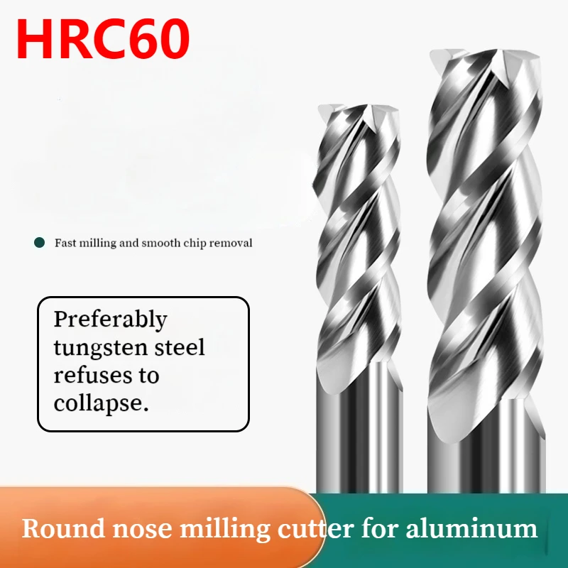 60 Degree Bullnose End Mill R1 R2 R3 3 Flutes Carbide CNC Router Tool for Aluminum Tungsten Steel
60 Degree Bullnose End Mill R1 R2 R3 3 Flutes Carbide CNC Router Tool for Aluminum Tungsten Steel