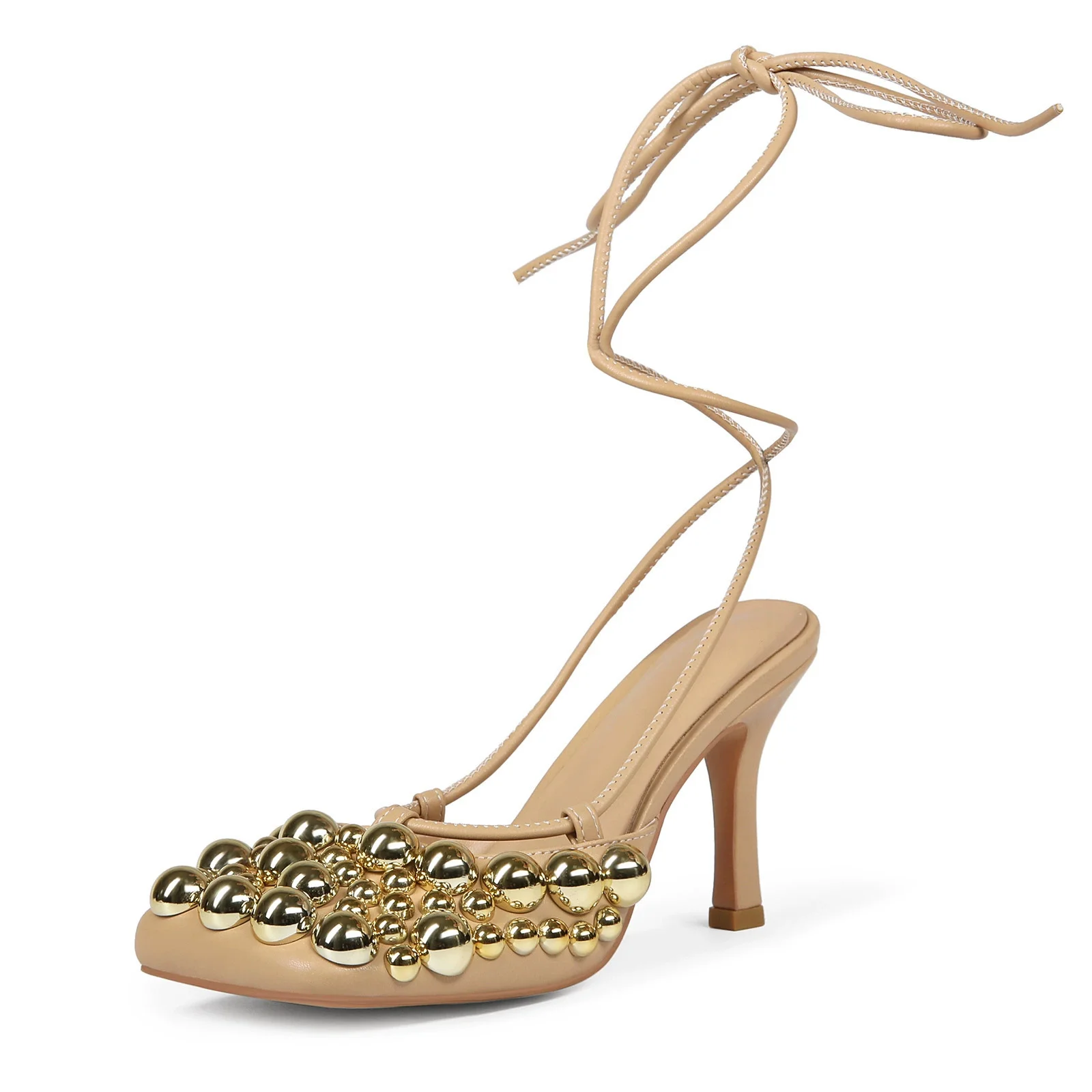 Women's Strappy Heeled Sandals Gold & Silver Studded Square-Toe Shoes with Lace-Up Ankle Ties Chic Footwear for Parties Dates
Women's Strappy Heeled Sandals Gold & Silver Studded Square-Toe Shoes with Lace-Up Ankle Ties Chic Footwear for Parties Dates