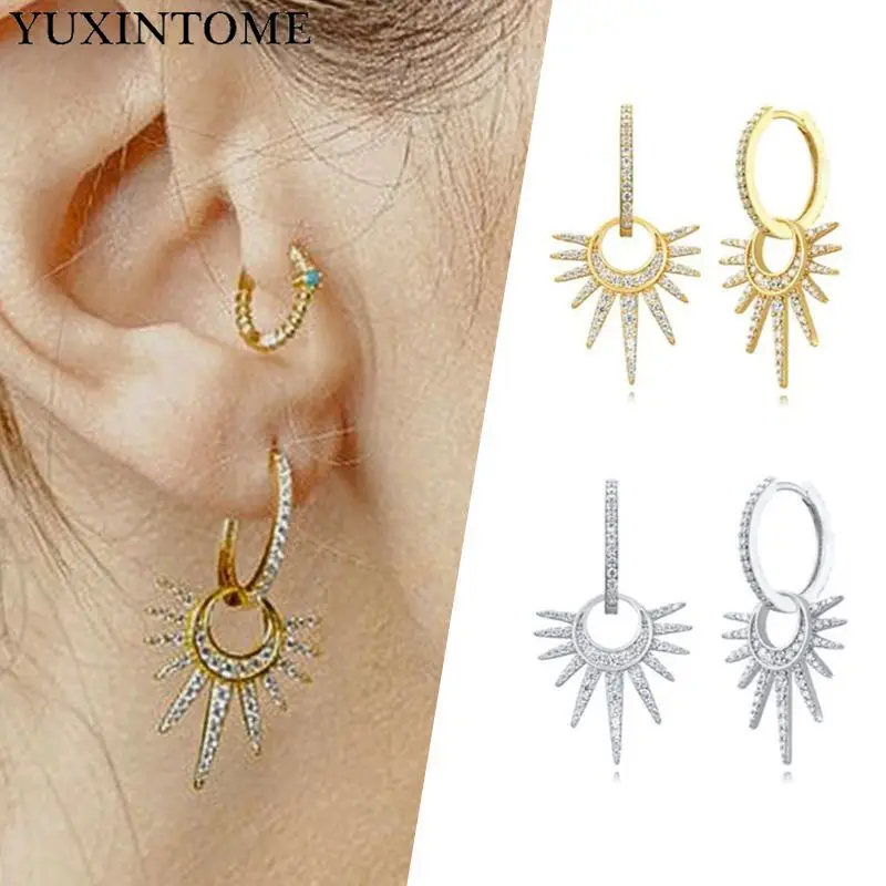 925 Sterling Silver Ear Needle Sun Pendant Large Earrings Metal Wind Zircon Hoop Earrings For Women retro Fashion Party Jewelry
925 Sterling Silver Ear Needle Sun Pendant Large Earrings Metal Wind Zircon Hoop Earrings For Women retro Fashion Party Jewelry