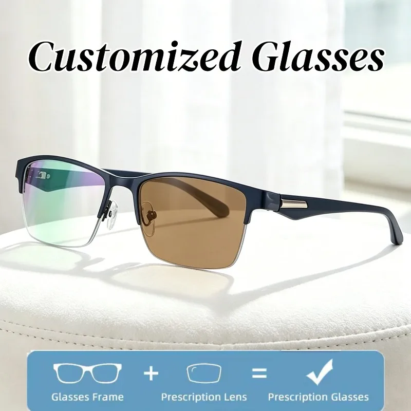 New Fashionable Customized Photochromic Myopia Eyewear Outdoor HD Ultra Light Eyeglasses Men's Half Frame Prescription Glasses
New Fashionable Customized Photochromic Myopia Eyewear Outdoor HD Ultra Light Eyeglasses Men's Half Frame Prescription Glasses