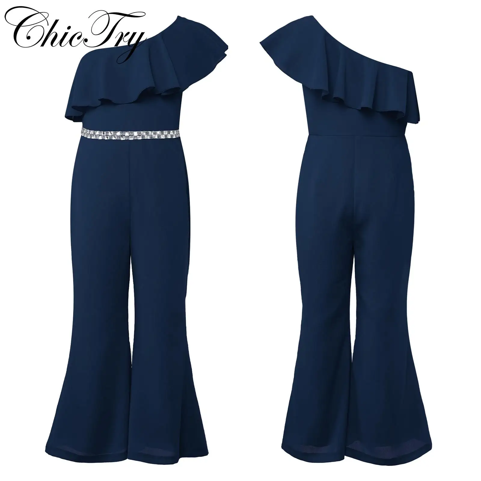 Kids Girls Ballet Dance Jumpsuit One Shoulder Ruffle Stage Performance Sparkly High Waist Flare Pants Romper for Birthday Party
Kids Girls Ballet Dance Jumpsuit One Shoulder Ruffle Stage Performance Sparkly High Waist Flare Pants Romper for Birthday Party