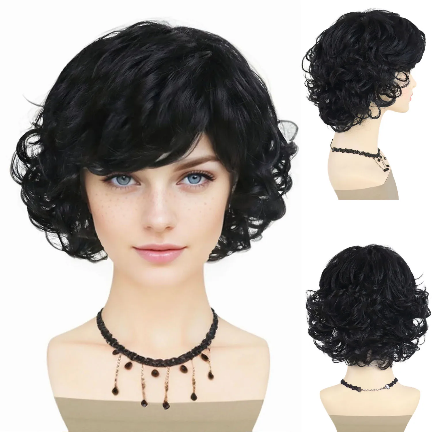 Синтетические волосы, черный короткий вьющийся парик с боковой челкой, очаровательный полный парик для женщин, парики для мамы, повседневный костюм для косплея, повседневные парики
Синтетические волосы, черный короткий вьющийся парик с боковой челкой, очаровательный полный парик для женщин, парики для мамы, повседневный костюм для косплея, повседневные парики