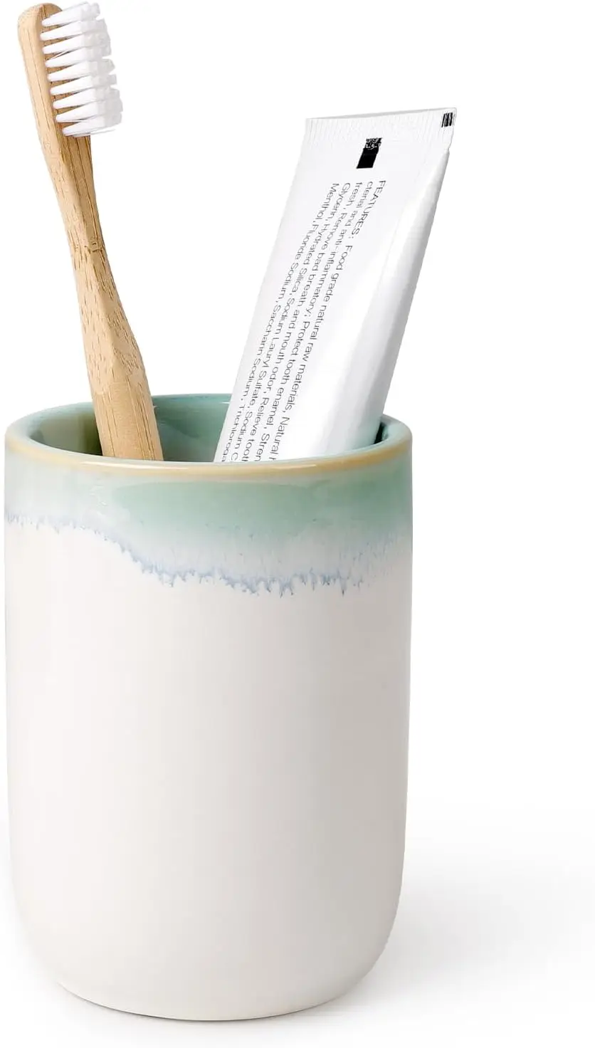 Ceramic Toothbrush Holder - 12oz Bathroom Tumbler Cup for Toothbrush and Toothpaste, White with Blue-Green
Ceramic Toothbrush Holder - 12oz Bathroom Tumbler Cup for Toothbrush and Toothpaste, White with Blue-Green