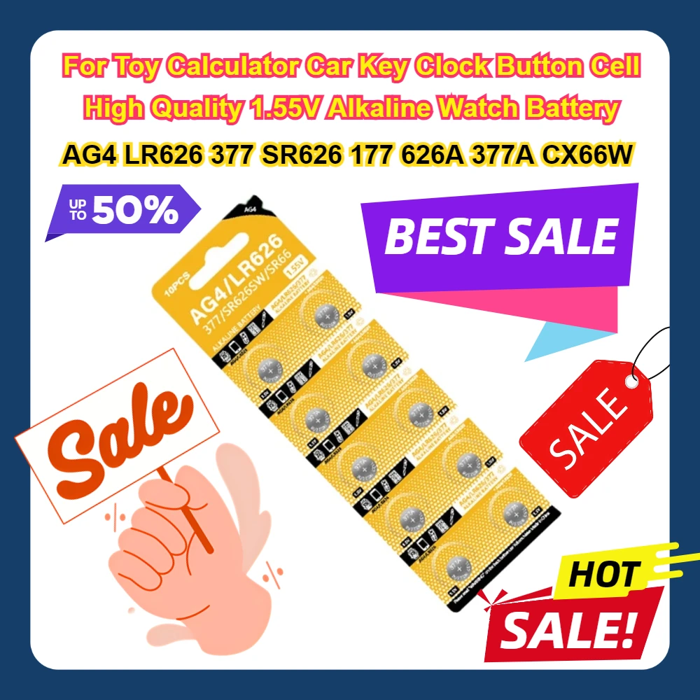 AG4 LR626 377 SR626 177 626A 377A CX66W For Toy Calculator Car Key Clock Button Cell High Quality 1.55V Alkaline Watch Battery
AG4 LR626 377 SR626 177 626A 377A CX66W For Toy Calculator Car Key Clock Button Cell High Quality 1.55V Alkaline Watch Battery