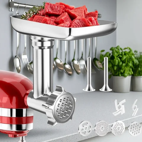 Acessórios de Moedor de Alimentos Metálicos para Todas as Batedeiras KitchenAid Chef e Cuisinart Série SM-50. Moedores de Carne, Equipamentos para Encher Linguiças
