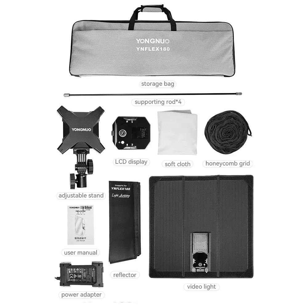 New YONGNUO YNFLEX180 180W 1020pcs Flexible LED Video Light Rollable Cloth Lamp With LCD APP Controller + Honeycomb Grid Softbox
New YONGNUO YNFLEX180 180W 1020pcs Flexible LED Video Light Rollable Cloth Lamp With LCD APP Controller + Honeycomb Grid Softbox