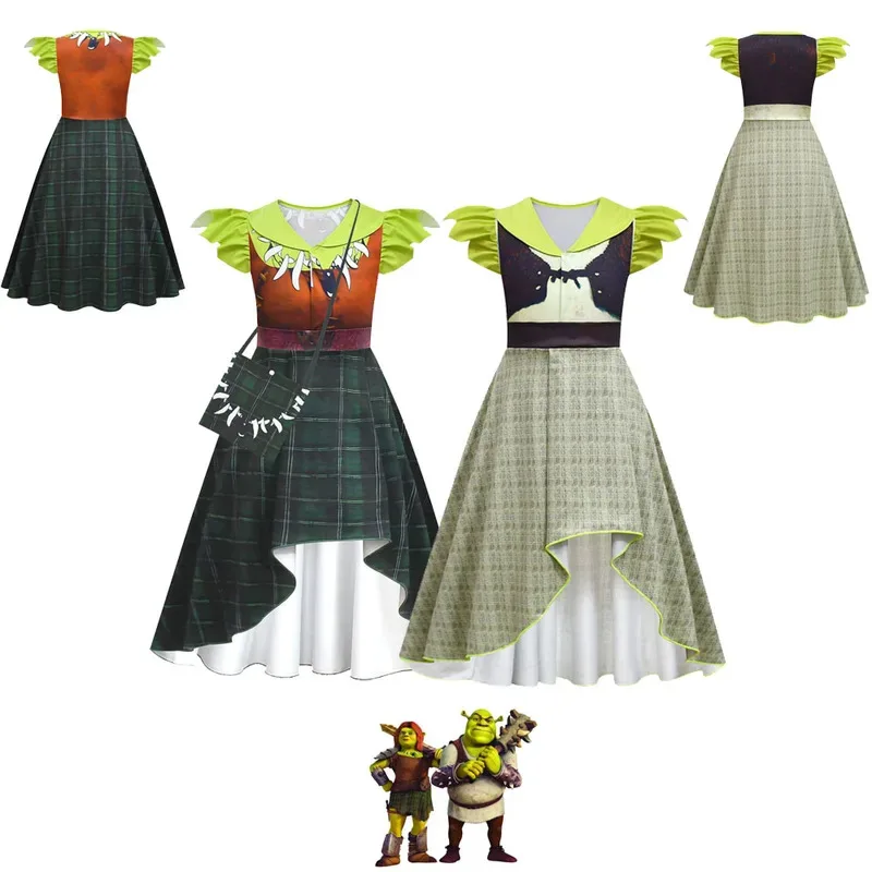 Детская одежда Shrekes, платье принцессы Фионы для косплея для маленьких девочек, карнавальный костюм на Хэллоуин, детский костюм для выступлений, четыре предмета 
Детская одежда Shrekes, платье принцессы Фионы для косплея для маленьких девочек, карнавальный костюм на Хэллоуин, детский костюм для выступлений, четыре предмета