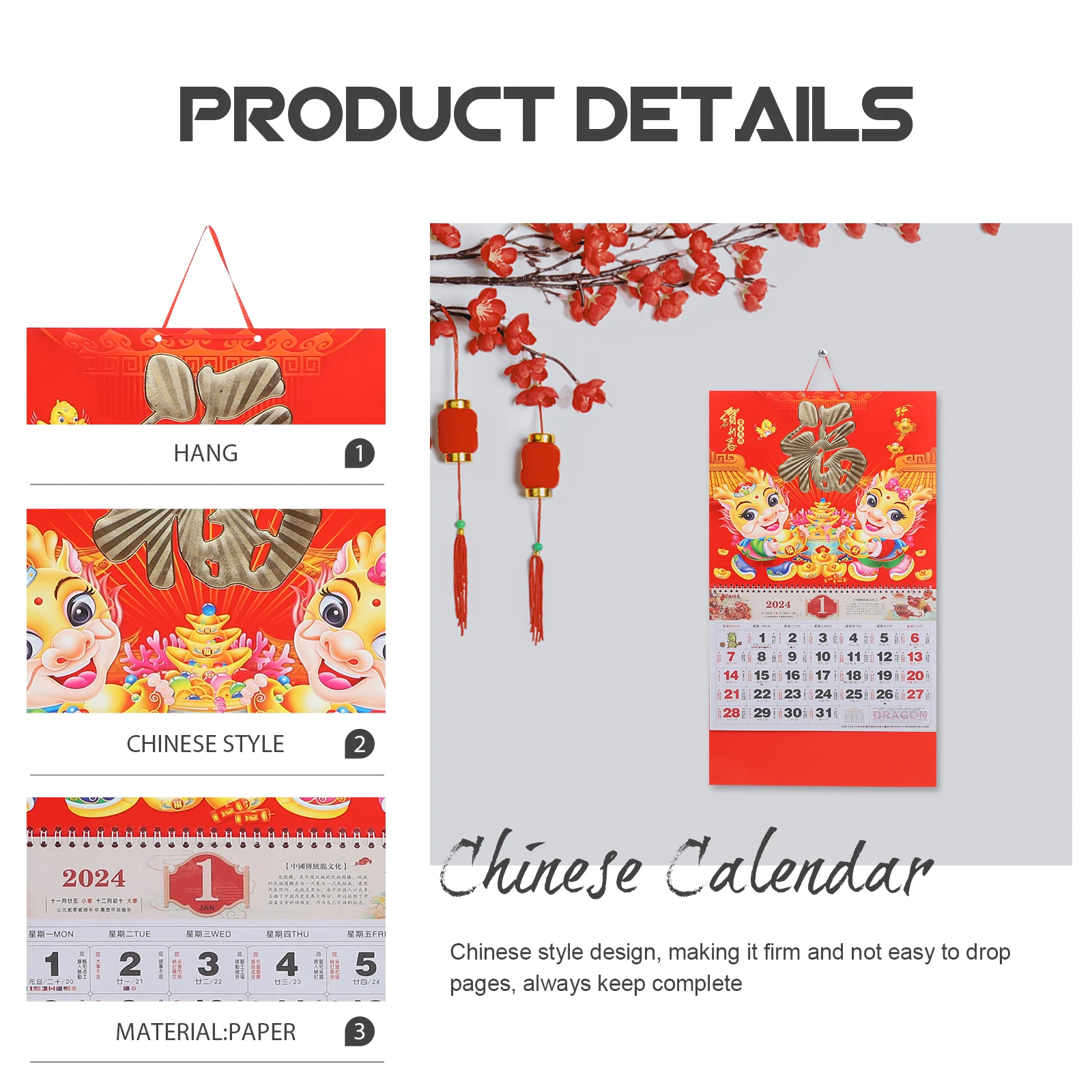 Blessing Character Wall Calendar Chinese New Year Dragon Decor Date Calendars Wall-mounted of The Planner Paper Office
Blessing Character Wall Calendar Chinese New Year Dragon Decor Date Calendars Wall-mounted of The Planner Paper Office