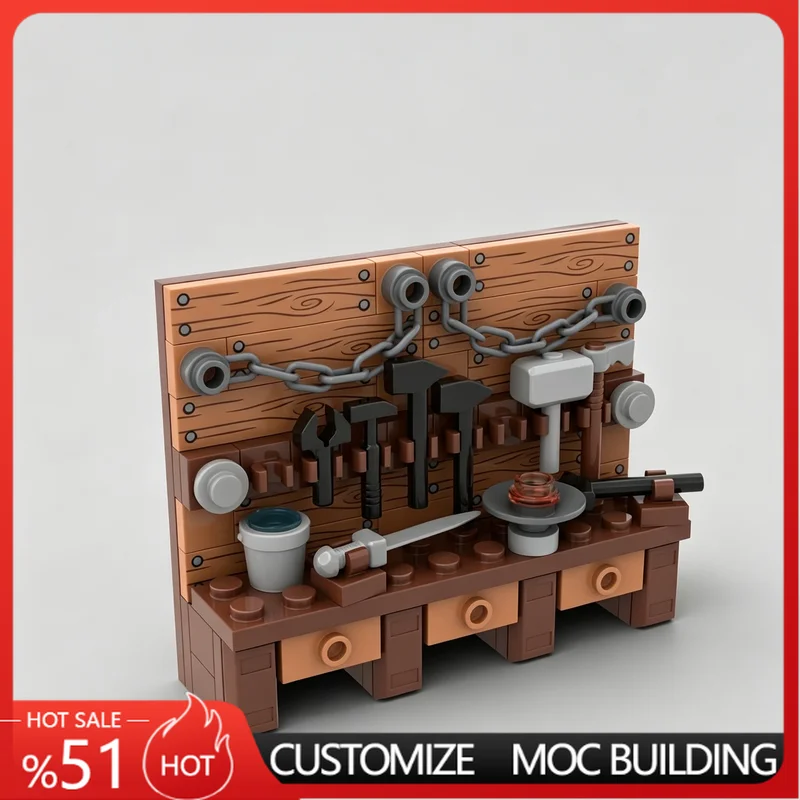 81 PCS Blacksmith Work Bench MOC Medieval Tool Station Building Blocks Model DIY Assembly Educational Toy Birthday Special Gifts
81 PCS Blacksmith Work Bench MOC Medieval Tool Station Building Blocks Model DIY Assembly Educational Toy Birthday Special Gifts