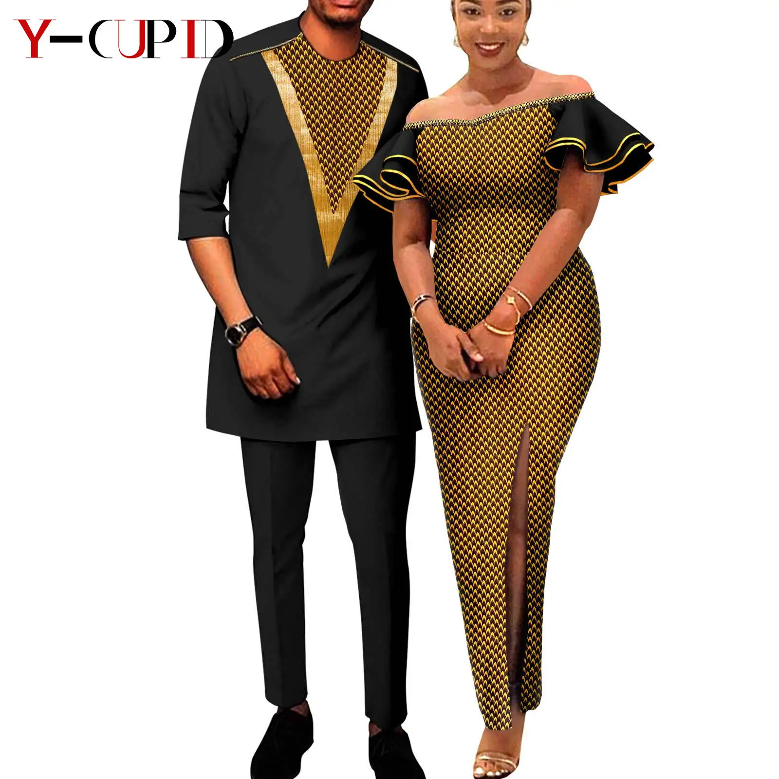 African Print Dresses for Women Ruffles Sleeve Fit Dresses Matching Couple Outfits Dashiki Men Zipper Shirt Pants Sets Y23C003
African Print Dresses for Women Ruffles Sleeve Fit Dresses Matching Couple Outfits Dashiki Men Zipper Shirt Pants Sets Y23C003