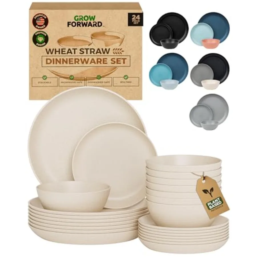 24-piece Premium Wheat Straw Dinnerware Sets for 8 - Unbreakable Dishwasher and Microwave Safe Plastic Plates and Bowls Sets -
24-piece Premium Wheat Straw Dinnerware Sets for 8 - Unbreakable Dishwasher and Microwave Safe Plastic Plates and Bowls Sets -