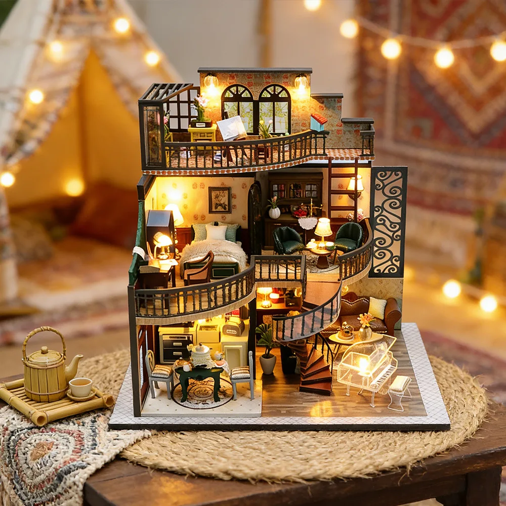 Handmade DIY miniature house assembly toy, vintage double-layer loft building model, exquisite decorative piece, perfect gift
Handmade DIY miniature house assembly toy, vintage double-layer loft building model, exquisite decorative piece, perfect gift