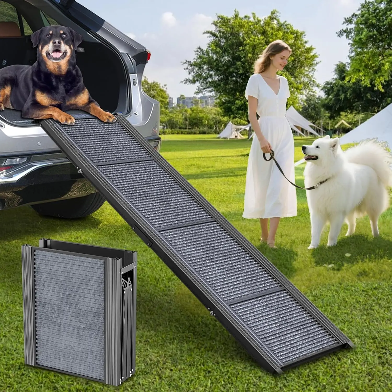 63" Long Dog Ramp for Car, 17.3" Wide Non-Slip Folding Ramp for Large Dogs Up to 250LBS, Portable for SUV & Truck
63" Long Dog Ramp for Car, 17.3" Wide Non-Slip Folding Ramp for Large Dogs Up to 250LBS, Portable for SUV & Truck