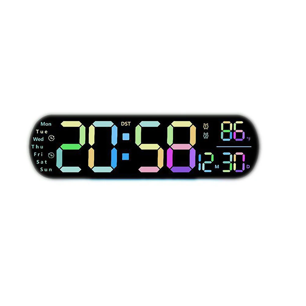 Digital Wall Clock LED Alarm Clock with Large Display Remote Control 9 Colors Lights Brightness Adjustable Clock for Living Room
Digital Wall Clock LED Alarm Clock with Large Display Remote Control 9 Colors Lights Brightness Adjustable Clock for Living Room