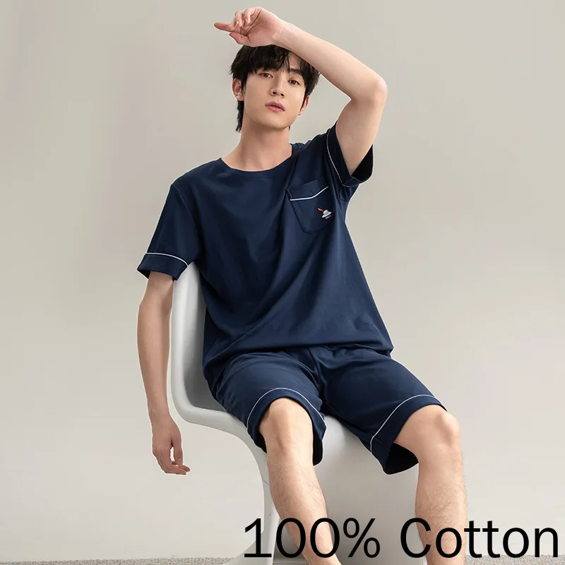 Pure Cotton Men's Pajamas Set Summer Short-sleeved Shorts Two-piece 100% Cotton Round Neck Sleepwear Simple Casual Home Clothes
Pure Cotton Men's Pajamas Set Summer Short-sleeved Shorts Two-piece 100% Cotton Round Neck Sleepwear Simple Casual Home Clothes