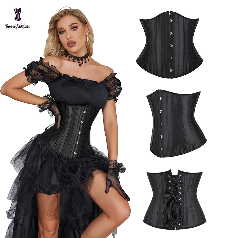 26 Spiral Steel Boned Satin Underbust Corset Solid Women Corsets Good Quality Outfit Gothic Bustier Sexy Women Black Skin Korset
26 Spiral Steel Boned Satin Underbust Corset Solid Women Corsets Good Quality Outfit Gothic Bustier Sexy Women Black Skin Korset