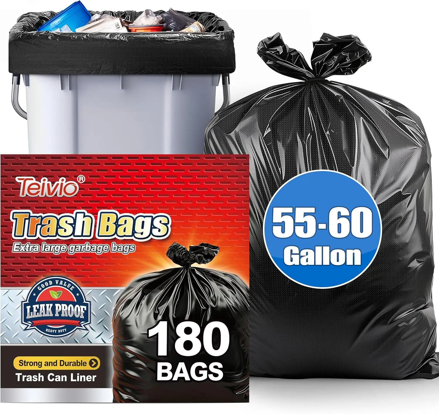 55-60 Gallon Black Trash Bags 180 Count Extra Large Heavy Duty Commercial Garbage Bags for Outdoor Yard Waste and Contractor Use
55-60 Gallon Black Trash Bags 180 Count Extra Large Heavy Duty Commercial Garbage Bags for Outdoor Yard Waste and Contractor Use
