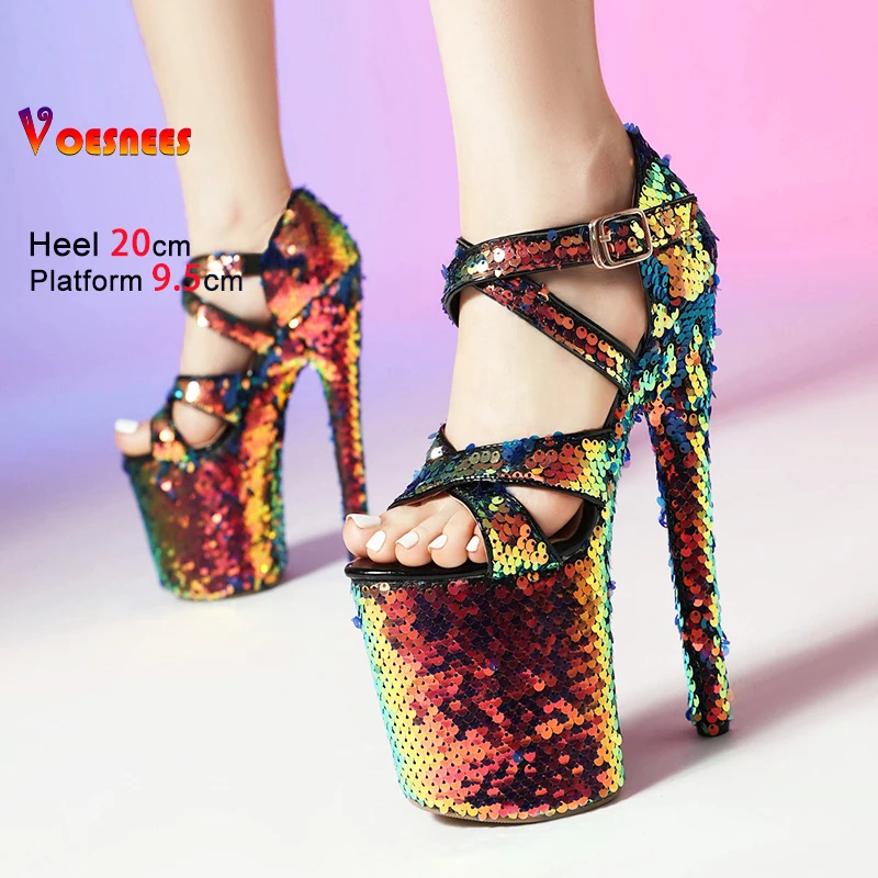 Женские сандалии на очень высоком каблуке 20 см, золотистая танцевальная обувь на платформе с неглубоким носком, летние блестящие клубные сандалии с блестками и пряжкой для ночного клуба
Женские сандалии на очень высоком каблуке 20 см, золотистая танцевальная обувь на платформе с неглубоким носком, летние блестящие клубные сандалии с блестками и пряжкой для ночного клуба