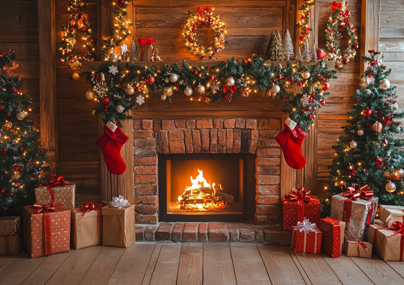 Christmas Fireplace Backdrops for Photoshoot Wooden Wall Xmas Tree Stockings Gift Box Photography Background Photo Booth Props 
Christmas Fireplace Backdrops for Photoshoot Wooden Wall Xmas Tree Stockings Gift Box Photography Background Photo Booth Props