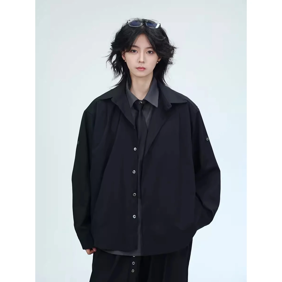 Bla Suit irt Long Sve Loose Fit Men Women Spring Autumn Faion Urban Sle Polyester Fiber Stand Edition Couple De...
Bla Suit irt Long Sve Loose Fit Men Women Spring Autumn Faion Urban Sle Polyester Fiber Stand Edition Couple De...