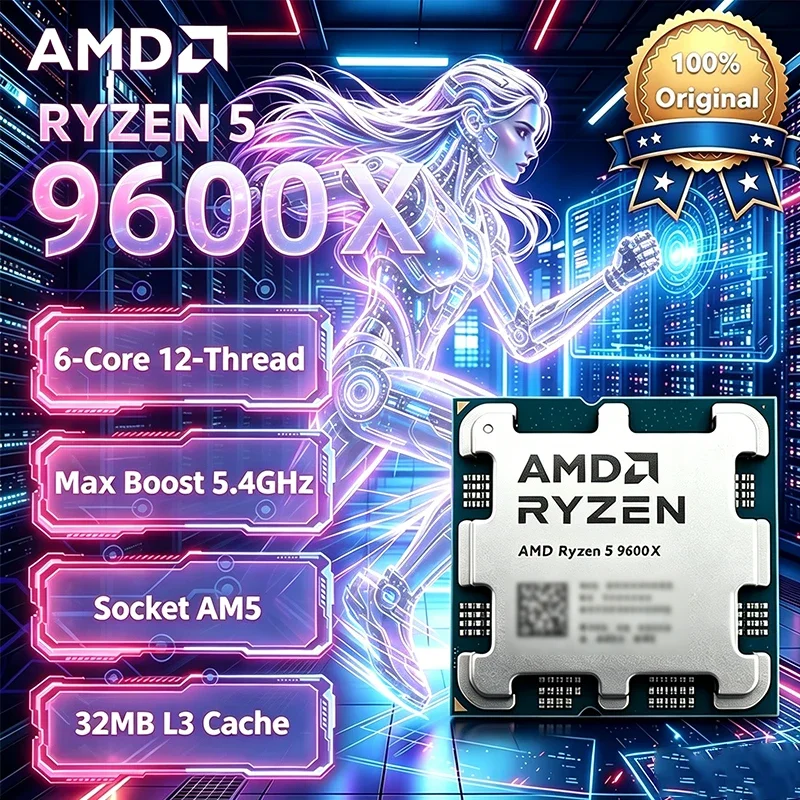 AMD Ryzen 5 9600X Processor 5.4GHz 6-Core 12-Thread 38MB Game Cache 4NM TDP 65W Socket AM5 Gaming CPU Zen 5 Integrated Graphics
AMD Ryzen 5 9600X Processor 5.4GHz 6-Core 12-Thread 38MB Game Cache 4NM TDP 65W Socket AM5 Gaming CPU Zen 5 Integrated Graphics