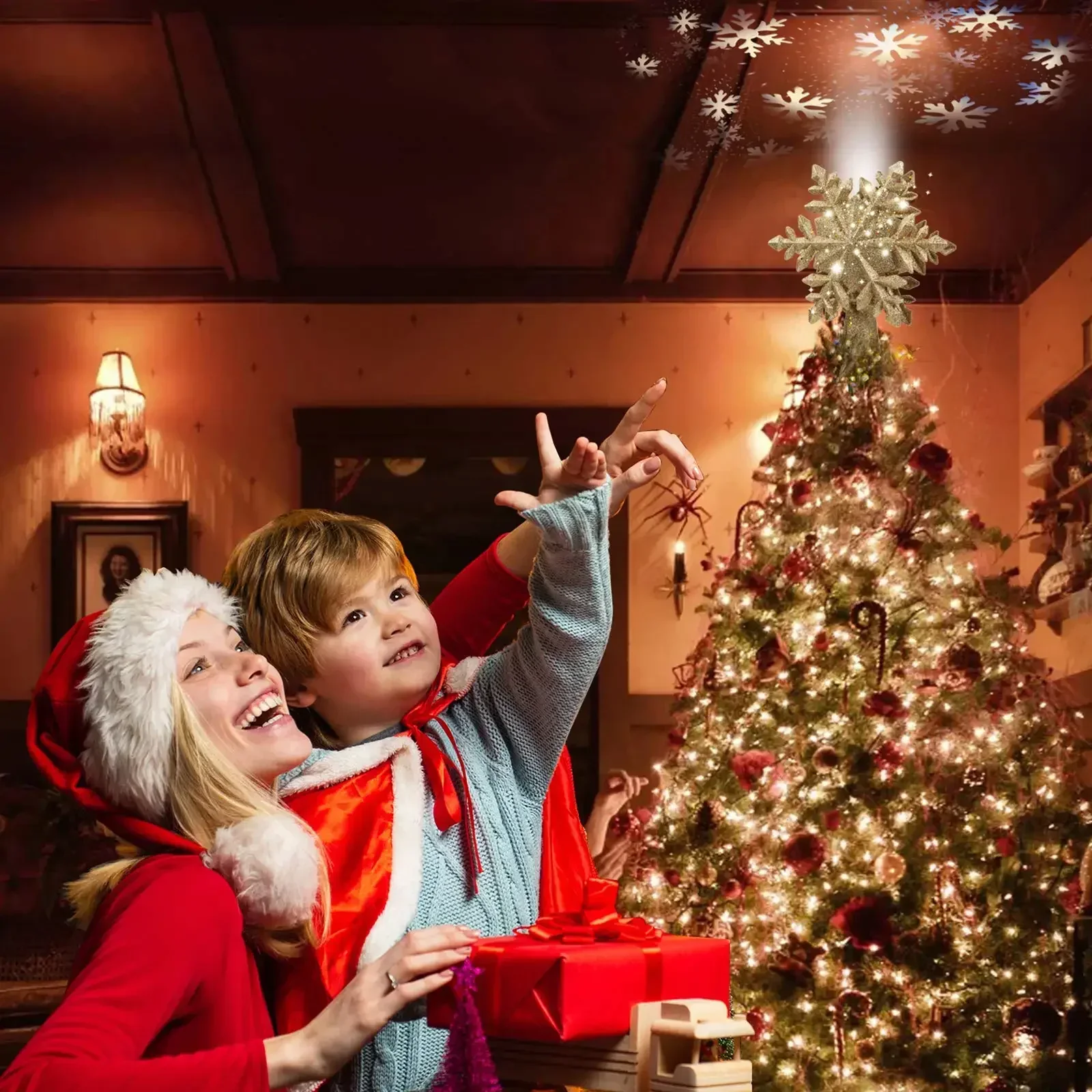 Snowflake Pentagram Christmas Tree Projection Decoration Lights Christmas Tree Topper Lighted with Snowflake Projector
Snowflake Pentagram Christmas Tree Projection Decoration Lights Christmas Tree Topper Lighted with Snowflake Projector