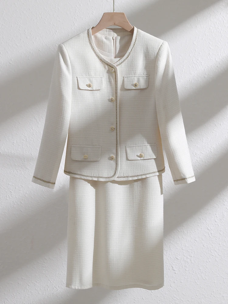 Elegant Skirt Suit For Women Autumn Beige Blue Single Breasted O-Neck Jacket Coat Chic Dress Office Ladies Blazer Two Piece Sets
Elegant Skirt Suit For Women Autumn Beige Blue Single Breasted O-Neck Jacket Coat Chic Dress Office Ladies Blazer Two Piece Sets
